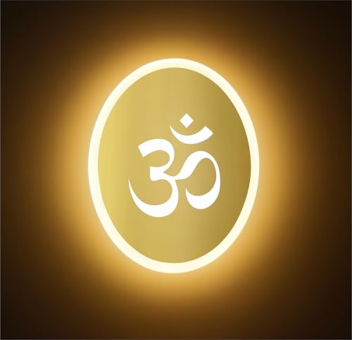 Image of Om Wall Light | LED Spiritual Wall Decor for Home Temple & Living Room Ideal for Puja Room | Warm White & White Glow | Gold Mirror Acrylic | 23x18 cm