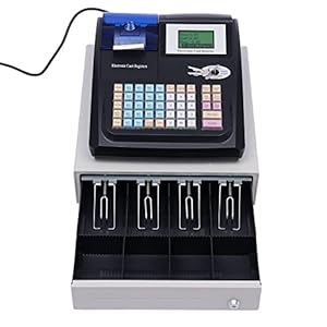 Electronic Cash Register, Pos System Cash Register with 48 Keys,Removable Cash Tray and Thermal Printer, Multifunction Cash Register for Small Businesses