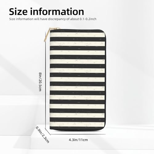 Leather Thin Slim Wallets for Women & Men - Black White Thick Stripes Print Card Wallet Holder with Zipper2