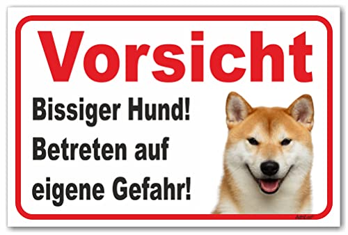 AdriLeo Schild - Vorsicht Shiba Inu - Bissiger Hund - (15x20cm) / Achtung Familienhund Wachhund japanischer Hund robust langlebig UV-beständig wetterfestes Warnschild