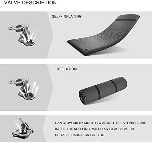Self Inflating Memory Foam Camping Sleeping Mat - Pad with Built in Pillow, 3inch UltraThick Air Mattress Inflatable Durable Fast Inflating in 25s Comfortable for Tent Backpacking Travel Hiking