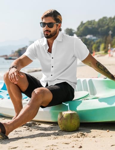 URRU Men's Muscle Dress Shirts Short Sleeve Stretch Casual Button Down Shirts Wrinkle Free Slim Fit Dress Shirt for Men4