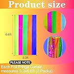 2 Pack Neon Glow Party Decor, 3.3 x 6.6 ft Fluorescent Tinsel Foil Fringe Curtains, Brighten Up Your Photo Booth Space Glow in The Dark Party Supplies (Macaron Yellow Fuchsia Green Orange Blue) - Image 2
