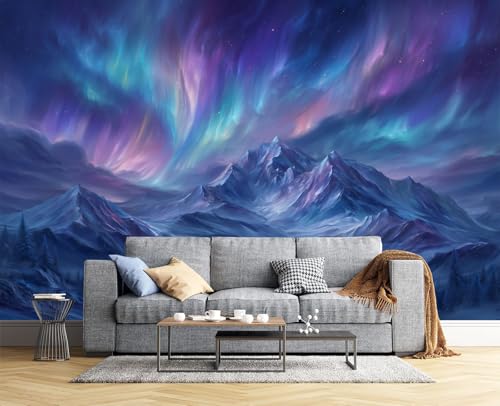 Papier peint panoramique aurora impression paysage arctique violet - 3
