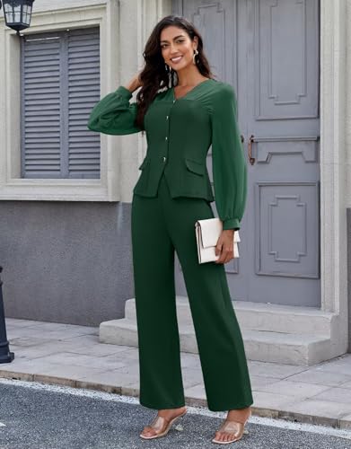 2 Piece Pant Suits for Women Dressy Business Casual Outfits Mesh Long Sleeve Blazer Straight Leg Pants Sets Office Work4