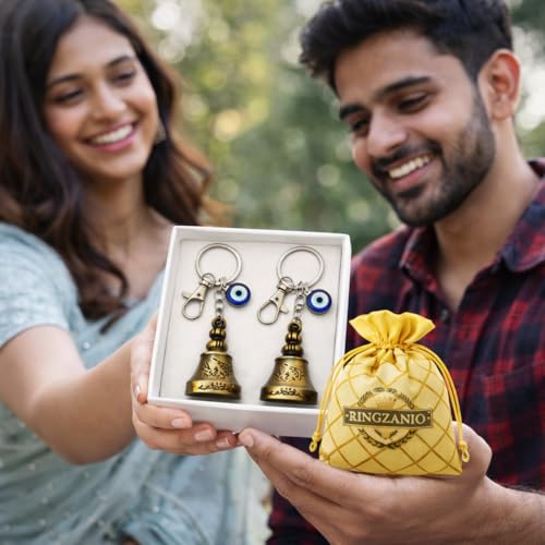 Image of Guardian Bell Keychain for Bike and Car | Tibetan Bell Keychain with Evil Eye | Good Luck Charm Bell | Ghanti for Bike | Guardian Bell | Gift for Men | Protection Charm 2 Pcs Combo
