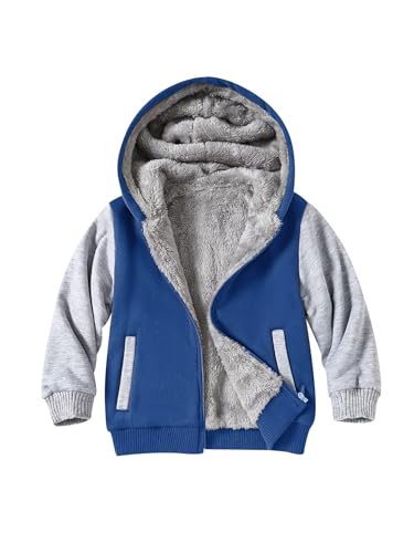 Image of Kids Zip-Up Hooded for Boys Sherpa Lined Jacket Winter Outdoor Sweatshirt Warm Coat 3-14 Years