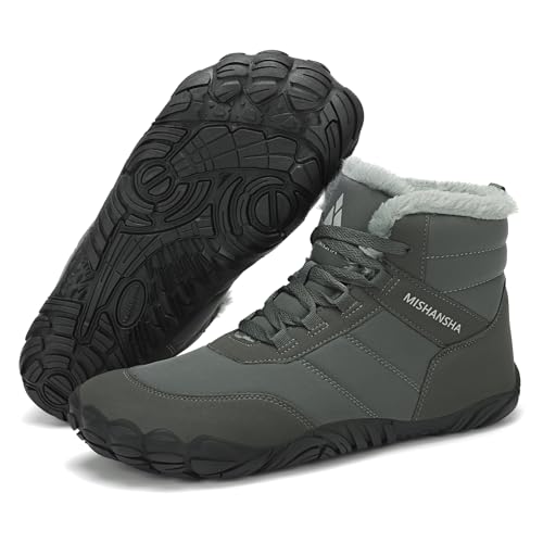 Mishansha Winter Barfußschuhe Herren Damen Barfussschuhe Outdoor Winterschuhe Wasserabweisend Winterstiefel Warm Gefüttert Winterboots, Dunkelgrau EU Gr.41