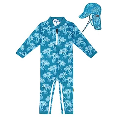 weVSwe Baby Jungen Badeanzug UPF 50+ Sonnenschutz Rash Guard Kleinkind Langarm Bademode mit Hut Grüne Palme 6-12 Monate Cover
