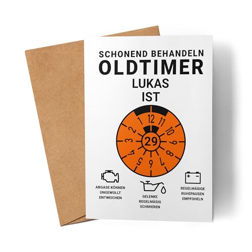Kiddle-Design Personalisierte Geburtstagskarte 29. Geburtstag, Schonend behandeln Oldtimer ist 29, 29ter Geburtstag Lustiges Geldgeschenk Frau Mann, Karte Geburtstag