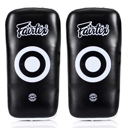 Fairtex Curved MMA Muay Thai Pads for Punching Blocking Kicking Punch Hitting |Light Weight & Shock Absorbent Boxing Mitts | Extra Padding for Sparring - Black/White(Std Pair)