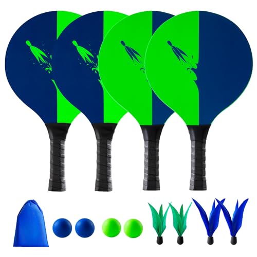 U&C Planet Beachball Set Paddle Ball Spiel Strandschlägerset aus Holz Schläger Spiel für Kinder&Familie 4 Schläger, 8 Bälle Spielzeug für Garten Strand Party