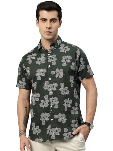 Image of Majestic Man Slim Fit Floral Printed Pure Cotton Casual Half Sleeve Shirt