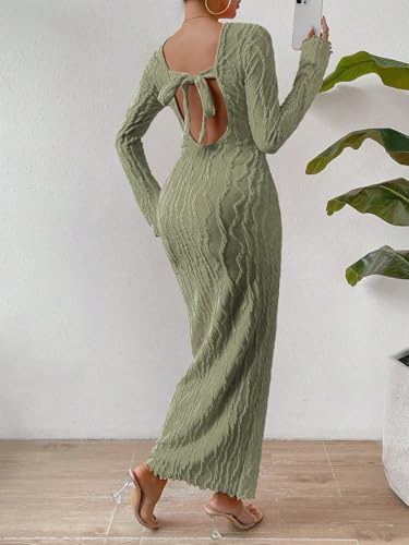 Narecte Fall Dresses for Women Long Sleeve Maxi Dress Backless Bodycon Dresses Casual Long Formal Dress3