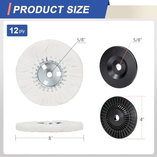 Image of 8 inch Soft Airway Buffing Wheel White Flannel and 4 Inch Airway Flange Kit / 5 /8'' Arbor Hole /Finish Polish Step for Angle Grinder - 5 PCS