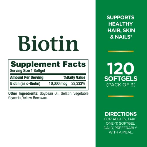 Image of Nature's Bounty Biotin Hair Skin and Nails Vitamins,Supports Healthy Hair,Skin and Nails,10,000 mcg,120 Count (Pack of 6)