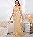 Cololura Women Sexy Sequin One Shoulder Mermaid Formal Party Cocktail Gowns Bodycon Evening Maxi Dress Gold