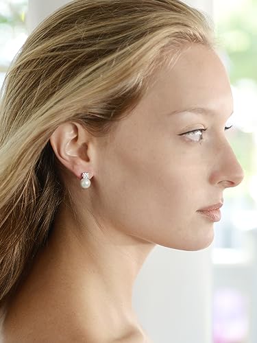 Mariell White Pearl Bridal Earrings with Cubic Zirconia Crystal Top, 9mm White Pearl Stud Earring, Perfect for Brides, Bridesmaids, Wedding Party and Everyday Wear2