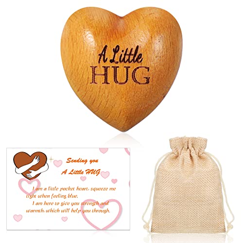 Otuuz Pocket Hug Gift Little Wooden Heart Ornament with Card and Drawstring Bag Sending Love Gifts for Women Couple Friend Anniversary Wedding Birthday(Hug,1.4 x 1.4 x 0.8)