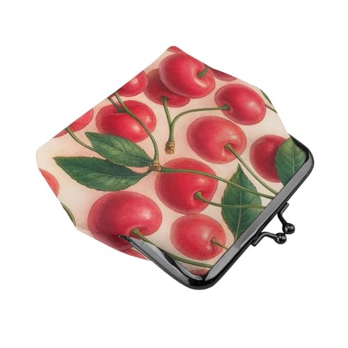 Pu Leather Buckle Coin Purse Cherry Pattern Girls Kiss-Lock Change Purse Wallets3