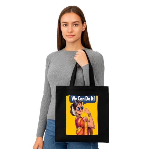 Image of Black Tote Bag With Pocket Printed Designed Canvas Tote Bags For Women large capacity,Tote bag For Shopping, College, Travel, More Canvas Handbag For Unisex Bag