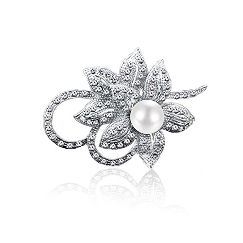 Merdia Brooch for Women Classy Flower Brooch Pin with Shiny Created Crystal and Created Pearl
