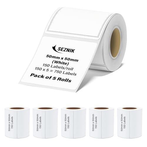 Image of Seznik Thermal Lables, 50mmx50mm Label Roll Paper, 2 inch Self-Adhesive Thermal Paper for Mini Printer (White - 50mmx50mm - 750 Labels)