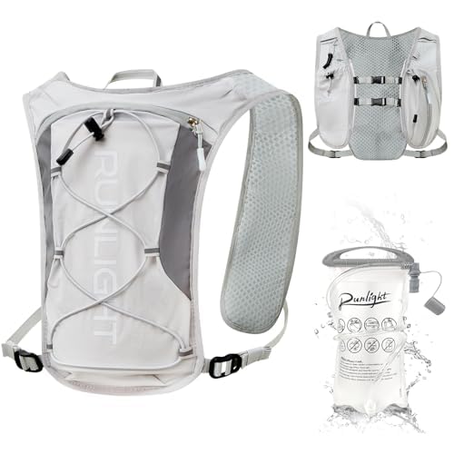 Running Vest Women Men,Night Reflective Hydration Vest Pack with 1500ml Soft Water Bottle,Adjustable Hydration Vest For Hiking Trail Cycling Marathon (Gray, One Size)
