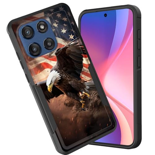 CICPLKSE for Moto Edge 2025 Case,Dual Layer Heavy Duty Hybrid Shockproof Hard PC Soft Silicone TPU Bumper Protective Cover Case for Motorola Moto Edge 2025,Bald Eagle with USA Flag