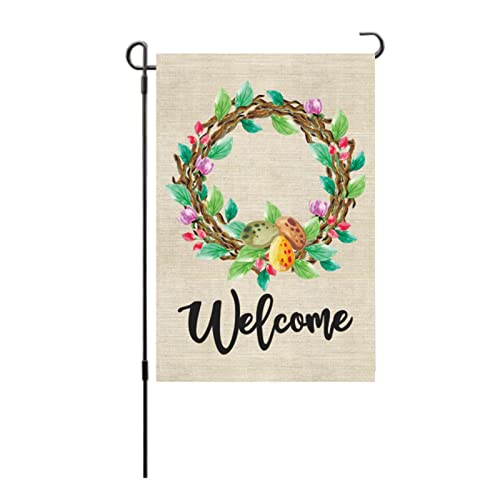 Pretty Comy Drapeau de Jardin de Pâques Double Face Décoratif Pavillon de Bienvenue Lapin Décoration de Pâques pour Cour Ferme extérieure, 11.81x17.72 Pouces Cover