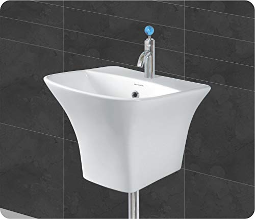 Image of Wash Basin Wall Hung Mounted Glossy Finish White Sink for Bathroom (13 x 14 x 11 Inch)