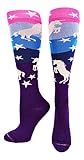 Neon Unicorn Over the Calf Socks (Neon Pink/Blue/Purple, Medium)