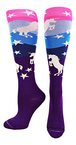MadSportsStuff Neon Unicorn Over the Calf Socks (Neon Pink/Blue/Purple, Small)