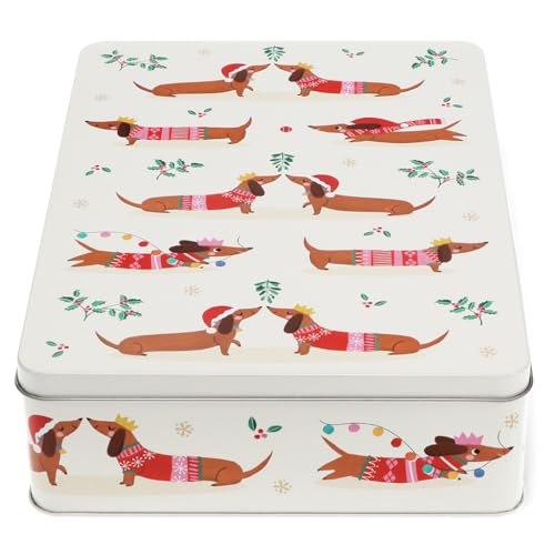 Rex London Keksdose Sausage Dog - Festlicher Dackel Dose square Blechdose rechteckig ca.27x19x6,5cm