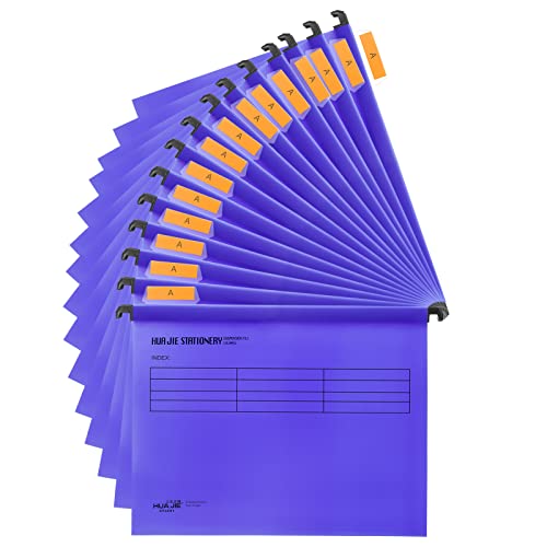 Lot de 15 dossiers suspendus en PVC A4 avec onglets et inserts pour bureau, école, bureau, classement de fichiers (violet) Cover