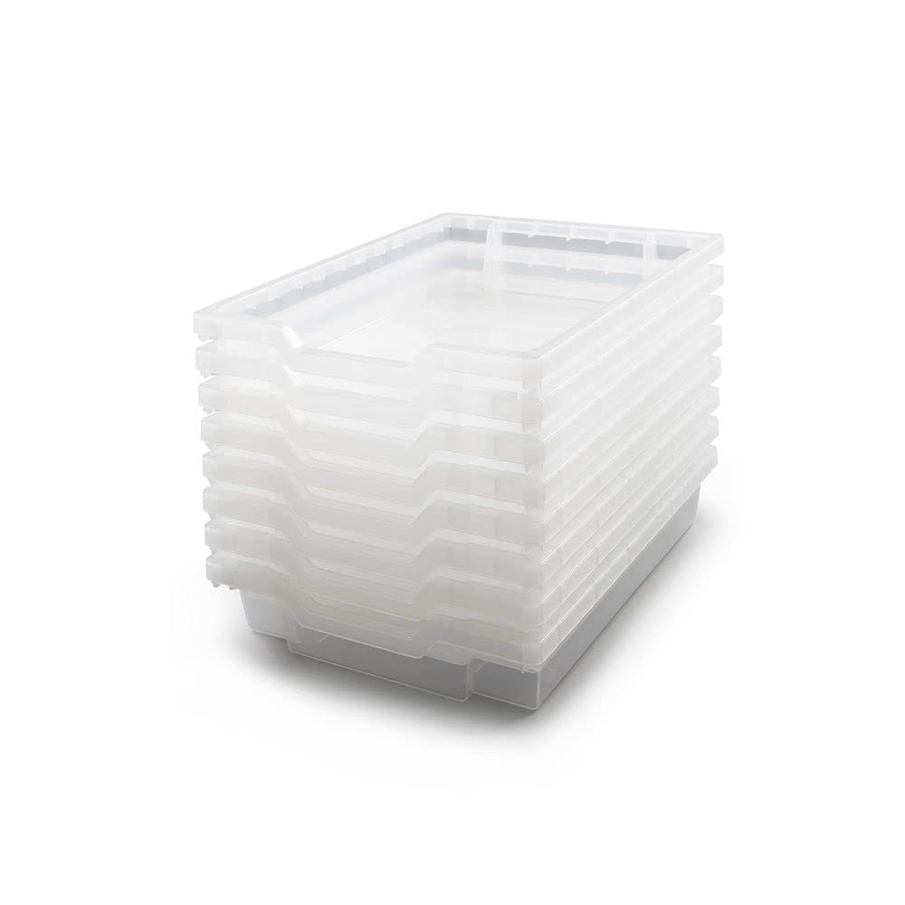 Gratnells Shallow F1 Storage Tray, Pack of 8, Heavy Duty School, Industrial & Utility Storage Bins, 12.3" x 16.8" x 3" (Translucent)