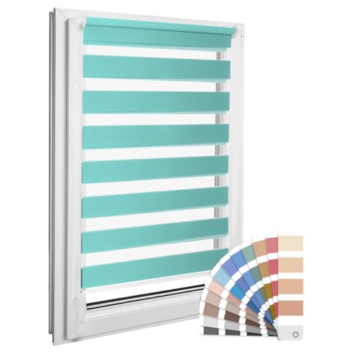 Home-Vision® DuoRollo Klemmfix, Doppelrollo ohne Bohren mit Klämmträgern, DuoRollos für Fenster und Türen (Türkis, B80cm x H150cm)