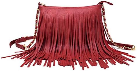 Solene Fringe Crossbody Shoulder Bag with Strap, Tassel Messenger bag, Country Style Western Fringe Purse for Women - E031(Red)