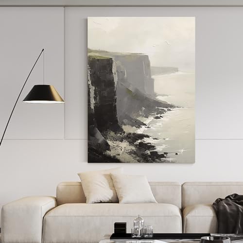 Art mural peint à la main : texture océan et montagnes abstraites