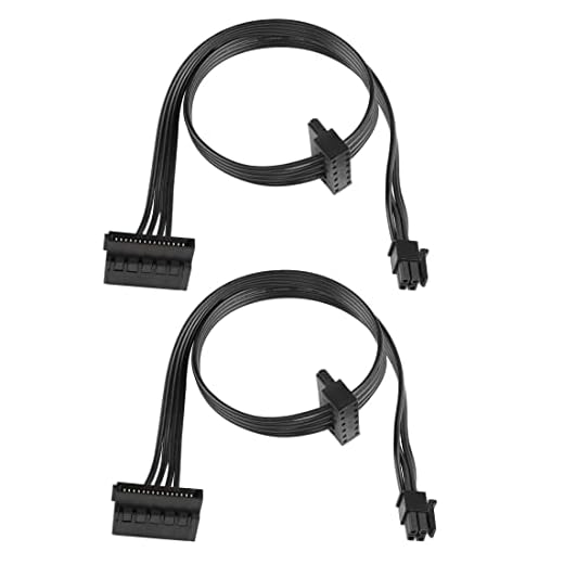 YACSEJAO Motherboard ATX Mini 4-Pin to 2X Right-Angle 15 Pin SATA Power Splitter Cable Apply for HDD、SSD、Optical Drives Sata Power Cable 45cm, 2-Pack
