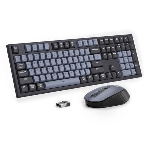 AUSDOM Wireless Keyboard and Mouse Combo - 108 Keys Mechanical Feel, 2.4G Full-Sized Rechargeable Silent Keyboard & 3 DPI Adjustable Mouse, Numeric Keypad, USB Receiver for PC/Laptop/Windows/Mac