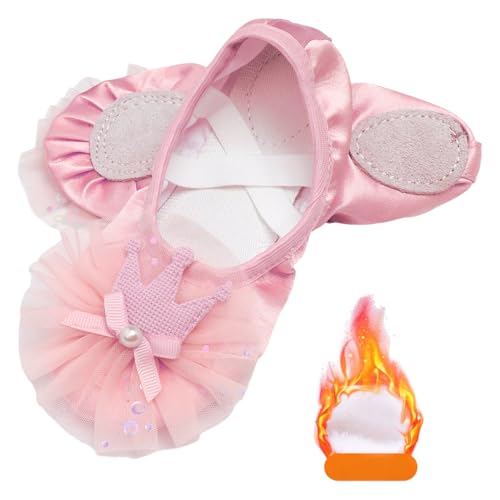 Aislor Girls Dance Shoes Princess Crown Ballerina Shoes Split Sole Slipper for Ballet Recital Stage Shows