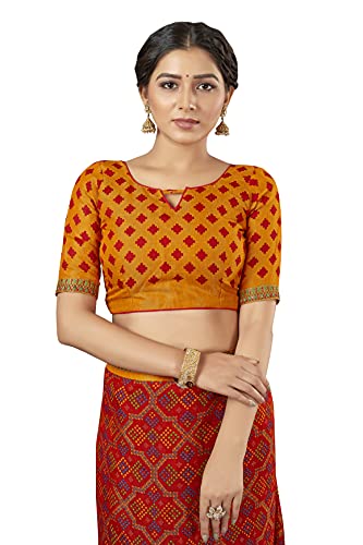 Image of Glory Sarees Women's Brasso Saree with Blouse Piece (Brasso Bandhani101Parent)