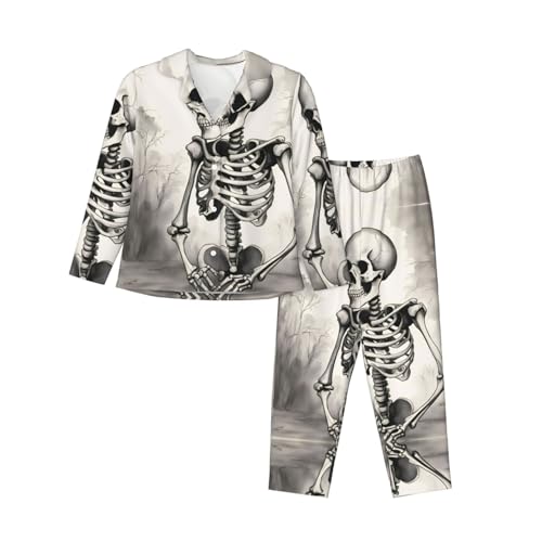 Pyjama de Noël femme imprimé squelette confortable ensemble homewear