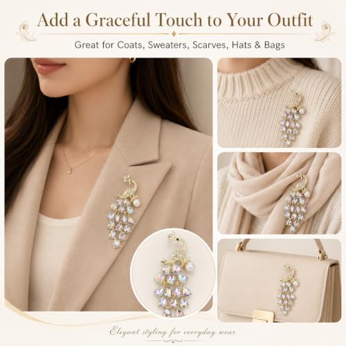 Image of Brooch Pin for Women Rhinestone Peacock Crystal Delicate Animal Brooch Lapel Pins Girls Fashion Jewelry Gift for Christmas Brooch Birthday Jewelry Gift