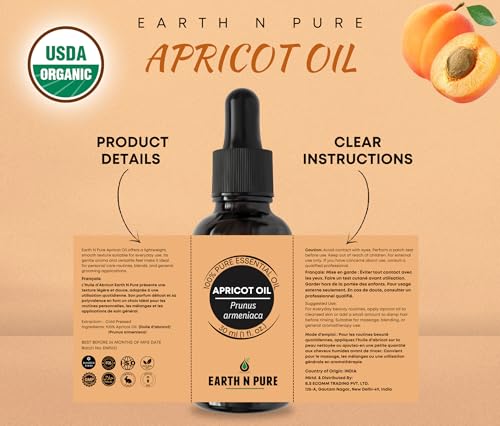 Image of Earth N Pure Apricot Oil (Khumani Oil) Cold Pressed, Natural and Therapeutic Grade 15 ml