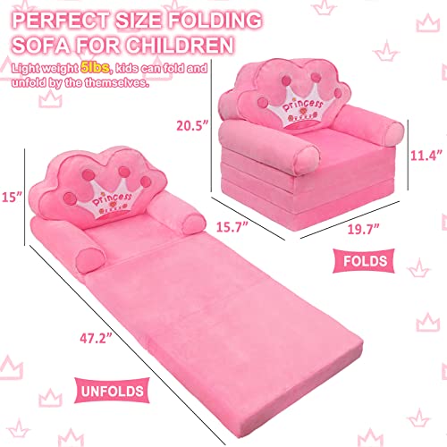 Harhoers Kids Couch Fold Out,Foldable Kids Sofa Toddler For Bedroom,Toddler Couch Bed For Girl Princess Chair For Toddlers 1-3| Comfy Kids Couch For Kids Age 1-3 (Pink) #TOP2