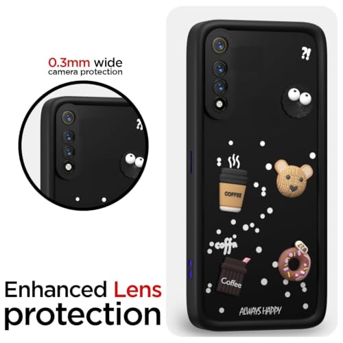 Image of Bintage Back Cover Compatible for Samsung A70s /Galaxy A70 | Cute Fun Ball | 3D Taddy Smiley Coffee | Milk Case | Full Body Protection - Black