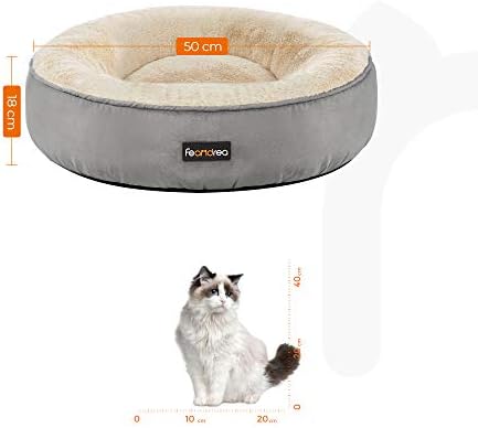 FEANDREA Dog Bed, Doughnut Cat Bed, Round, 50 cm Dia., Light Grey