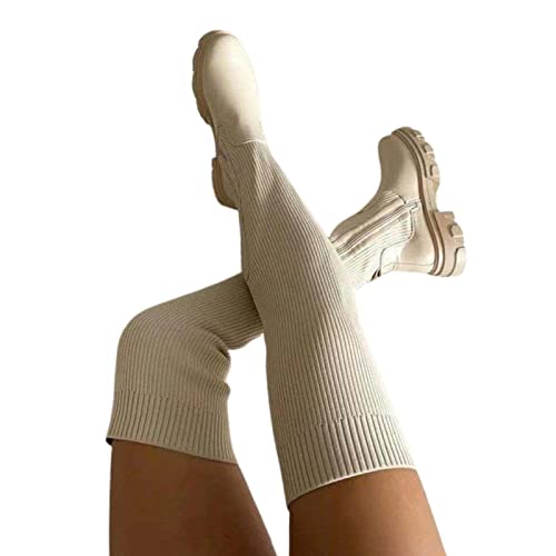 biteatey Bottes Hautes pour Filles, Cuissardes à la Mode, Bottes pour Femmes à Bout Rond, Bottes Hautes à Talons carrés pour l'hiver, Fermeture éclair latérale, Conception épissée, Facile à Porter Cover